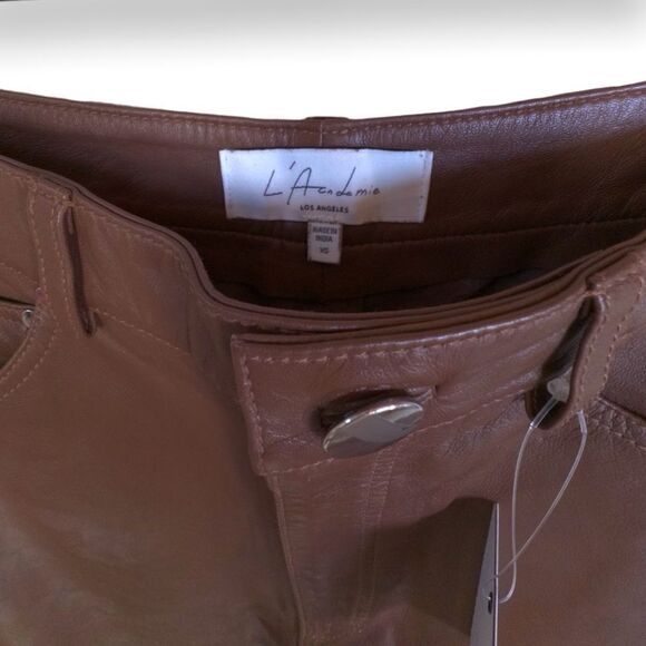 REVOLVE L’Academie Mila Leather Boot Cut Pant in Brown Five Pocket Zip Fly XS - Picture 6 of 12